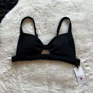 NWT Shade & Shore Black Knot-Front Crepe Textured Bralette Bikini Top